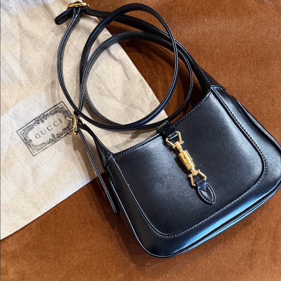 Gucci Black and Gold Leather Shoulder Bag